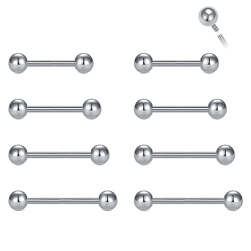 MODRSA 14g 16g Nipple Rings Tongue Rings 14 Gauge Surgical Steel Nipple Bar Barbell 14mm 16mm 18mm Silver Rose Gold Black Tongue Piercing Jewelry for Women Men - color: 1 - Silver - Mix length internal thread