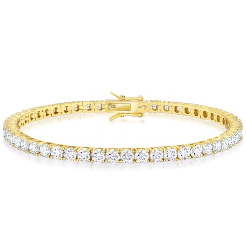 KRKC Tennis Bracelet for Women 14K White Gold Plated, AAAAA+ Classic Cubic Zirconia Bracelet with 2mm-5mm Width, Durable Gold Bracelets Jewelry Christmas Gift, Size 6.5-8 Inches Hypoallergenic - color: 3mm, Gold, size: 6.5 inches