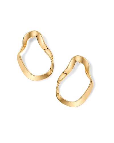 PAVOI 14K Gold Plated Sterling Silver Posts Chunky Vintage Organic Hammered Brushed and Textured Geometric Earrings for Women | Statement Earring Pair - style: Wavy