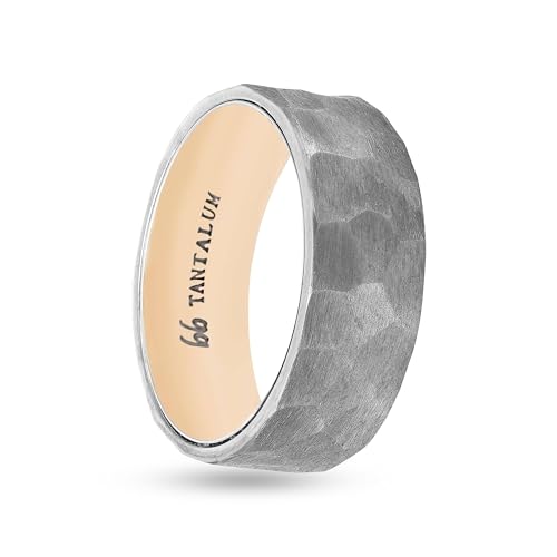 Boston Bay Diamonds Tantalum Comfort Fit Mens Wedding Band or Fashion Ring - 7mm & 8mm - Choice of Style - color: 8mm Hammered Texture Rose center