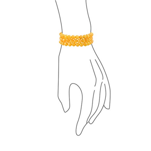 Bling Jewelry Unisex Stackable Set Of 3 Gemstone Round Bead 8MM Stretch Bracelet For Women Teen Men Multi Strand Stacking Adjustable - color: Yellow Jade Quartz