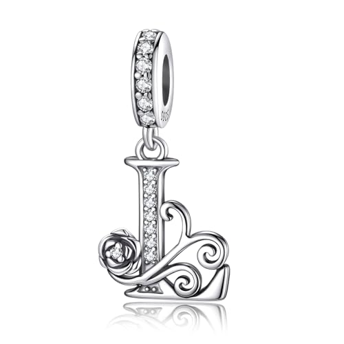 HappyStar 925 Sterling Silver Letter Charms for Bracelets Rose Alphabet Initial Dangle Pendants Fit for Pandora Charms Bracelet Charms Beads Jewelry Gifts for Women - color: Alphabet L