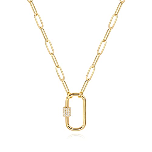 Aobei Pearl 18K Gold Plated Moon Star Lion Evil Eye Love Heart Cross Pendant Necklace Medallion Paperclip Chian Choker Layering Jewery for Women - color: Golden Oval Screw Lock