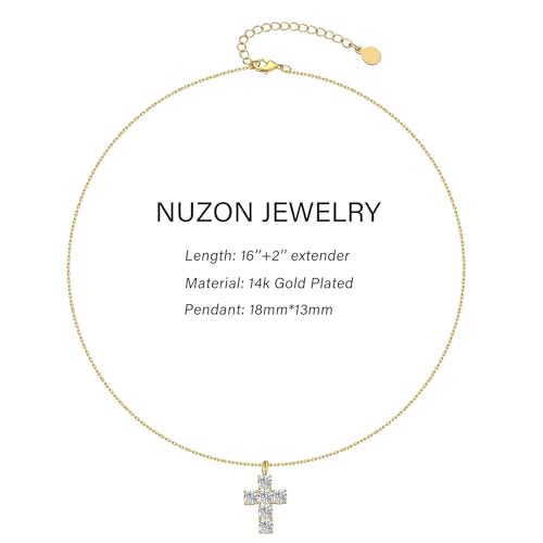 NUZON Sunburst Heart / 2-Tone Interlocking/CZ Evil Eye/Single Pearl/Love Heart Pendant Necklace for Women 14K Gold Chain Necklace Chunky Statement Jewelry - color: CZ Cross