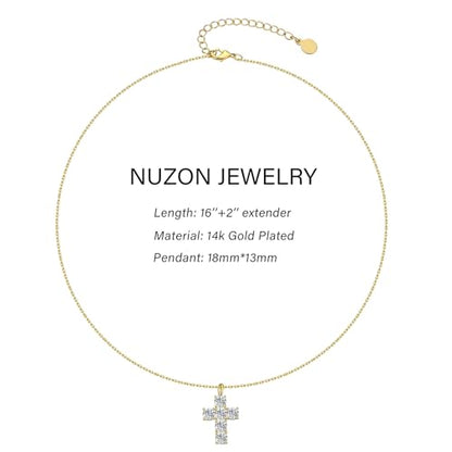 NUZON Sunburst Heart / 2-Tone Interlocking/CZ Evil Eye/Single Pearl/Love Heart Pendant Necklace for Women 14K Gold Chain Necklace Chunky Statement Jewelry - color: CZ Cross
