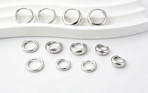 HILXURY 6 Pairs Small Gold Huggie Hoop Earrings for Women, 14K Gold Plated Cartilage Piercings Hoop Earrings Hypoallergenic, Trendy Lightweight Chunky Hoops Set for Women Gifts. - color: C- Silver