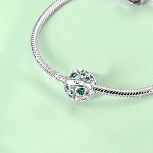 925 Sterling Silver Lucky Clover Birthstone Charms for Bracelets Dangle Pendant with 5A Cubic Zirconia Compatible Pandora Bracelets, Ladies Birthday Gift - style: 5-May