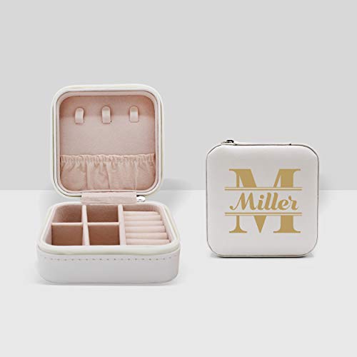 The Wedding Party Store Monogrammed Customized Small Compact Travel Jewelry Box Organizer Case (White) - color: White