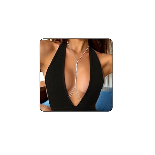 Chest Body Chains for Women, Sliver Diamond Sexy Layered Crossover Bikini Bra Chain, Rhinestone Belly Waist Chain, Adjustable Summer Beach Body Jewelry