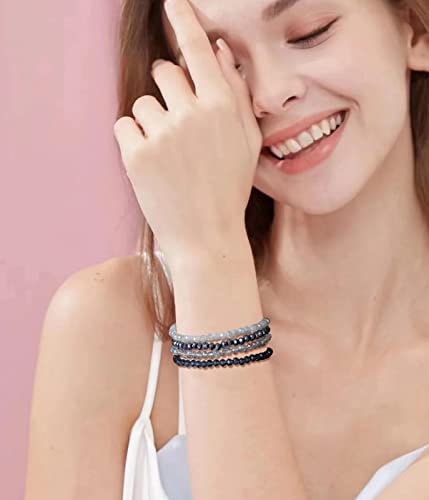 Noessla Beaded Boho Stretch Bracelet Colorful Stackable Crystal Beads Bracelets Trendy Costume Jewelry Mothers Day Gifts for Women - color: Dark blue