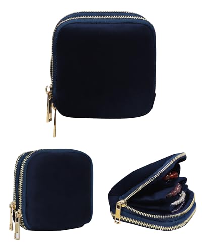 Stratalife Small Travel Jewelry Case, Velvet Storgae Pouch | 2-Layered, Portable Jewelry Organizer for Gemstones Healing Crystal & Bracelets Bangles, Ring Holder with Zipper, Navy Blue - color: Navy Blue-02