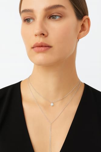 14K Gold Plated Y Necklace for Women – Dainty Lariat Long Pendant Chain, Layered Drop Necklace for V Neck Dress, Simple Sexy Cleavage Jewelry Gifts for Women - color: Silver - Double layer - Bell
