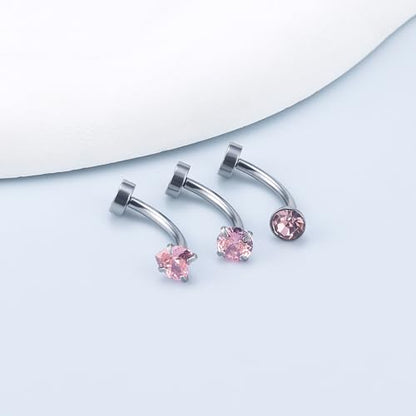 Vsnnsns 14G Floating Belly Button Ring Piercing Jewelry 316L Stainless Surgical Steel Round Heart Cubic Zirconia Navel Rings Belly Button Ring Piercing Jewelry for Women 14 Gauge Hypoallergenic - color: Silver-8MM Bar-Pink CZ