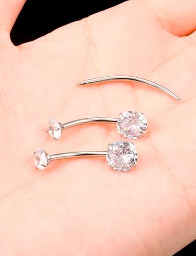 Oufksiyy Long and Extra Long Bar Belly Button Ring Internal Thread Hypoallergenic Surgical Stainless Steel 14mm 16mm 14 Gauge Navel Rings Cubic Zirconia Buuton Body Piercing Jewelry for Women Men - color: Double Cubic Zirconia 14MM