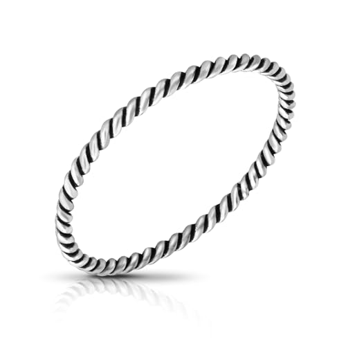 AeraVida Stylish Twist Oxidized and Polished Sterling Silver Band Ring | Ring for Women | Adorable Gift for Daughter | Anniversary Jewelry Gift Ring Size 7-9