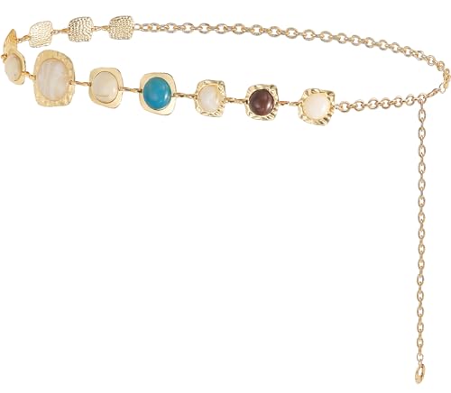 Western Waist Chain for Women Rhinestone Cowgirl Belt | Metal Chain Belt for Jeans Dresses - color: Sapphire Gold, size: M: 47.2"/120cm