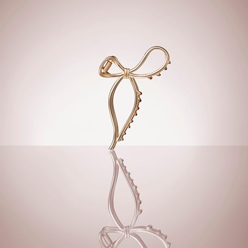 The Hair Edit Gilded Bow Claw Clip Hair Accessories For Women Trendy Gold Hair Clip Stylish Bow Hair Accessory Elegant Gold Metal Hair Clip Ideal Gift For Women Chic Up Dos and Half Up Styles