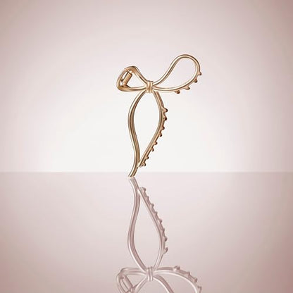 The Hair Edit Gilded Bow Claw Clip Hair Accessories For Women Trendy Gold Hair Clip Stylish Bow Hair Accessory Elegant Gold Metal Hair Clip Ideal Gift For Women Chic Up Dos and Half Up Styles
