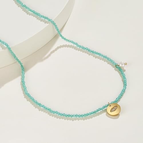 KissYan Beaded Choker Necklace for Women, Colorful Natural Gemstones Pearl Choker 14K Gold Plated Pendant Healing Crystal Necklace Handmade Stone Jewelry Gift | 14K Gold Plated Pendant Necklaces, Natural Gemstones Pearl Choker, Healing Crystal Chain, Hand
