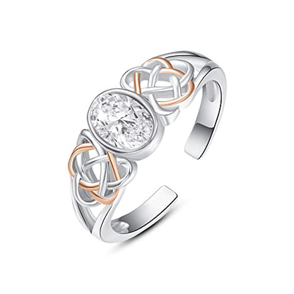 PRAYMOS 925 Sterling Silver Ring Birthstone Ring Turquoise Moss White Opal Ring for Women Celtic Knot Open Adjustable Thrumb Ring - color: clear