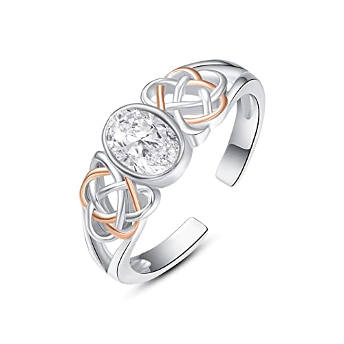 PRAYMOS 925 Sterling Silver Ring Birthstone Ring Turquoise Moss White Opal Ring for Women Celtic Knot Open Adjustable Thrumb Ring - color: clear
