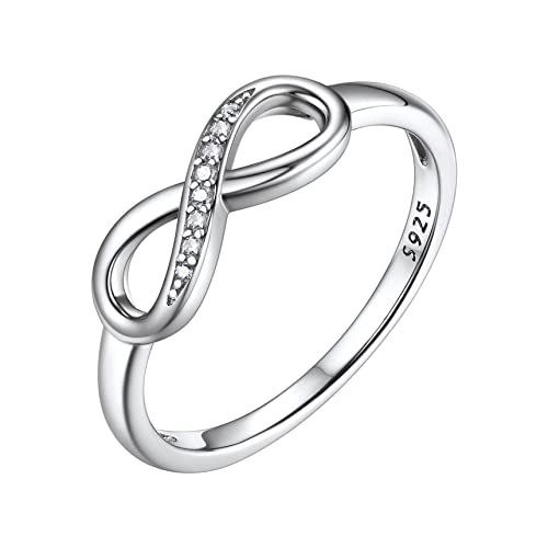 Bestyle Simple S925 Sterling Silver Infinity Rings Cubic Zirconia Rings, Nice Cute BFF Friendship Rings, Dainty Eternity Promise Wedding Bands Perfect Every Day Ring, Size 4-12, Words Engavable - color: 1. Silver Infinity Ring (NO custom)
