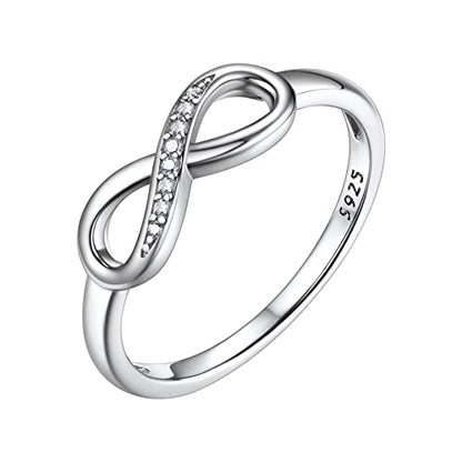 Bestyle Simple S925 Sterling Silver Infinity Rings Cubic Zirconia Rings, Nice Cute BFF Friendship Rings, Dainty Eternity Promise Wedding Bands Perfect Every Day Ring, Size 4-12, Words Engavable - color: 1. Silver Infinity Ring (NO custom)