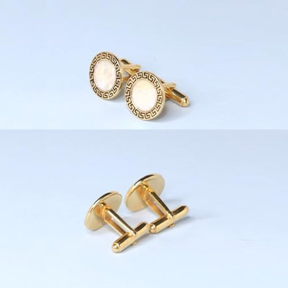 LeCalla 925 Sterling Silver Men's Cufflink | Silver Cufflinks For Men Jewelry | 14K Gold-Plated Cufflinks Business Wedding Shirt Accessories Gift for Son, Father, Husband - style: MOP Greek-Key