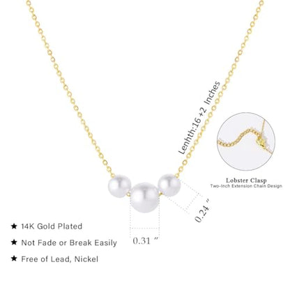 Pearl Necklace for Women, Dainty Pearls Choker Necklace for Women 14K Gold Plated Layered Pendant Necklace Handmade Gold Chain Necklace Everyday Jewelry Gift - color: Three Pearls
