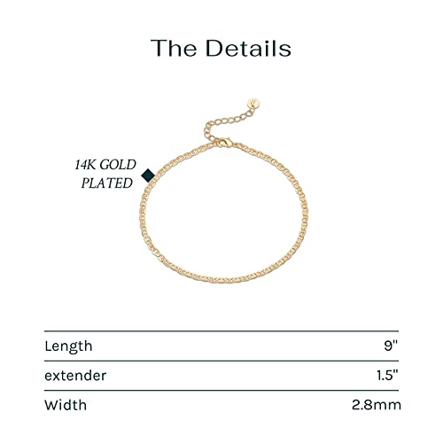 PAVOI 14K Gold Plated Chain Anklets for Women - Minimalist Link Chain Ankle Bracelet - Dainty Gold Anklets for Women - Trendy Summer Beach Jewelry Gifts - Snake, Figaro, Mariner, Paperclip, Beaded - style: Mariner
