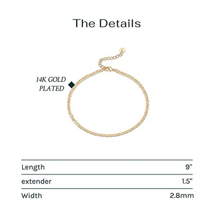 PAVOI 14K Gold Plated Chain Anklets for Women - Minimalist Link Chain Ankle Bracelet - Dainty Gold Anklets for Women - Trendy Summer Beach Jewelry Gifts - Snake, Figaro, Mariner, Paperclip, Beaded - style: Mariner