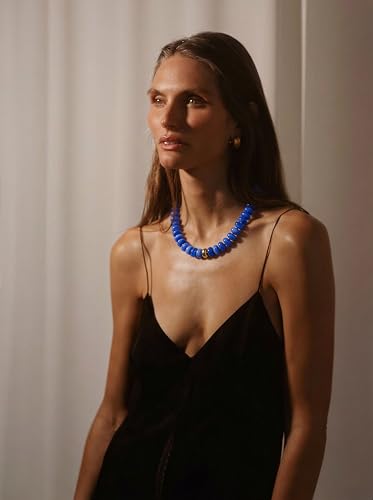 Chunky Colorful Bead Necklace Summer Fashion Statement Boho Beaded Chunky Necklace for Women Adjustable Length Lightweight Cool Suitable for Beach Vacation Daily Wear & Summer Parties - color: Light Blue