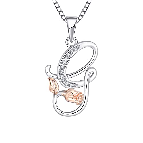STARCHENIE Initial Necklace for Women Sterling Silver Letters 26 Alphabet Pendant Rose Flower Jewelry Gifts for Family Sisters Friend - color: G