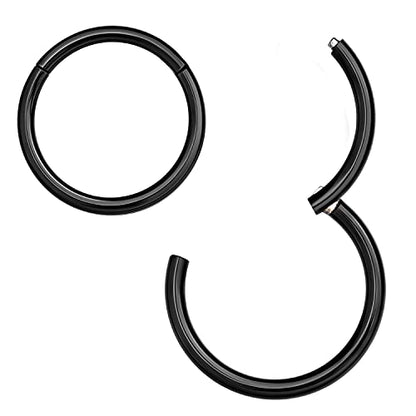 MissNity 316L Surgical Steel Hinged Nose Rings Hoop 20G 18G 16G 14G, Diameter 6mm to 10mm, Color Gold - Rose Gold - Silver - Black - Rainbow - color: A01: black - 1pc
