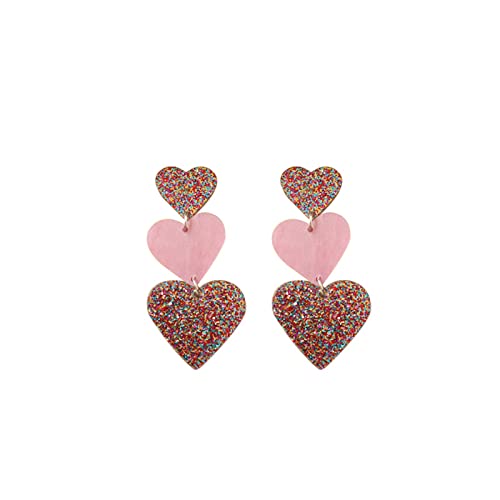 Set Heart Love Couple Colorful Stud Hoop Dangle Earrings 80 90s Retro Earrings Rectangle for Women Jewelry Gifts Geometric Valentine’s Day Neon Bright Fluorescence Costume - color: long pink