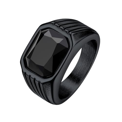 Cubic Zirconia Rings for Men Women Stainless Steel Birthstone Ring Square Cut Statement Jewelry Size 7-14 - color: Black-Black Onyx, size: 09