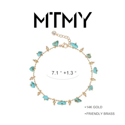 Gold Chain Bracelet for Women, 14K Gold Plated | Dainty Bracelets with Adjustable Chain, Trendy Jewelry Gift for Women - style: beads turquoise