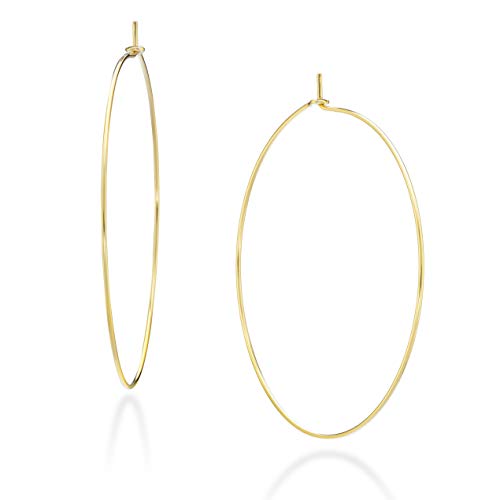 Miabella 925 Sterling Silver or 18K Gold Plated Super Thin Threader Wire Hoop Earrings for Women Made in Italy - color: yellow-gold-plated-silver, 50mm - 2 Inch