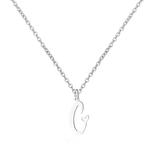 Gold Heart Initial Necklaces for Women, Minimalist Initial Heart Necklaces for Her, Dainty Alphabet Letter Pendant Necklaces Gift Jewelry - color: Silver, style: C