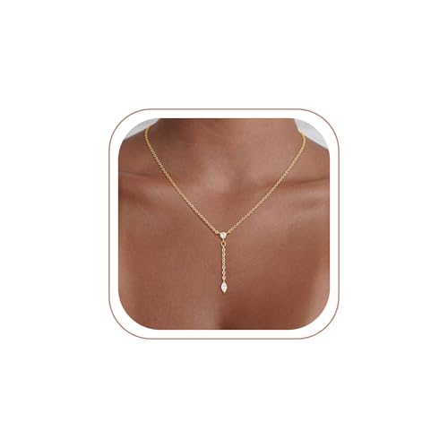 VIROMY Gold Long Y Necklaces for Women Trendy - Dainty Lariat Chain Drop Pendant Necklace for Women Gold Statement Jewelry - color: Y Necklace 03