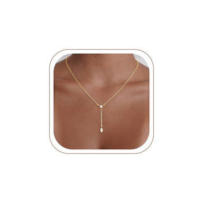 VIROMY Gold Long Y Necklaces for Women Trendy - Dainty Lariat Chain Drop Pendant Necklace for Women Gold Statement Jewelry - color: Y Necklace 03