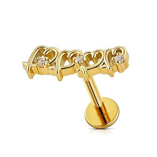 Hollow Heart Piercing Jewelry Collection - ASTM F136 Titanium Internally Threaded Flat Back Stud for Cartilage, Helix, Conch - color: Soldered Heart - Gold