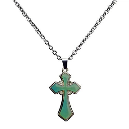 FM FM42 Temperature Sensing Color Changing Pendant Necklace with 19.29" Stainless Steel Rolo Chain - color: Cross