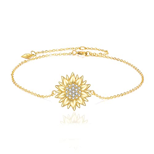 KECHO 14k Yellow Gold Sunflower Jewelry for Women, Fine Gold You are My Sunshine Jewelry Gifts for Her - style: Sunflower Ankle