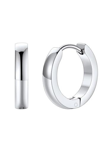 FaithHeart Stainless Steel Black/Silver/Gold Huggie Hoop Earrings for Men | Hypoallergenic Small Hoop Earrings Lightweight Sleeper Earrings Waterproof Cartilage Piercing Jewelry Gift 8-16mm - color: Silver-Flat, size: Diameter 12mm