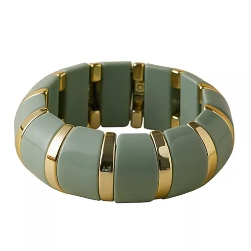YBMYCM Acrylic Chunky Bangles Bracelets for Women Resin Gold-plated Stackable Stretch Bracelet Wide Wristbands Gift Jewelry - color: Light gray green