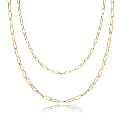 PAVOI 14K Gold Plated Dainty Layering Necklaces for Women | Snake Chain, Curb Link, Paperclip Layered Chains | Trendy Layering Necklace - style: Paperclip