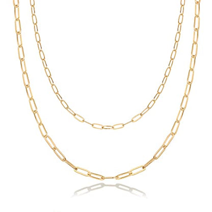 PAVOI 14K Gold Plated Dainty Layering Necklaces for Women | Snake Chain, Curb Link, Paperclip Layered Chains | Trendy Layering Necklace - style: Paperclip
