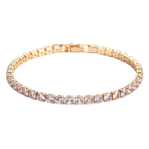 GulCean 14K Gold Plated 4mm Cubic Zirconia Classic Tennis Bracelet Copper CZ Charm Iced Out Tennis Bracelet for Women Men Size 6.7inch 7.5 inch - color: Gold, size: 7.5inch(19cm)