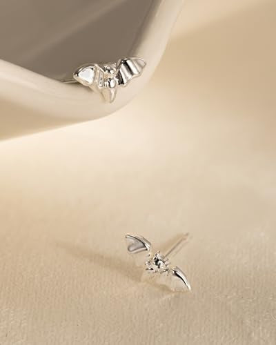 Stud Earrings for Women- 14K Gold/White Gold Plated/Black Bow Dragon Softball Snake Bat Stud Earrings - color: silver bat